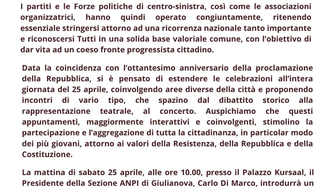 Giulianova, il 25 aprile una giornata di iniziative