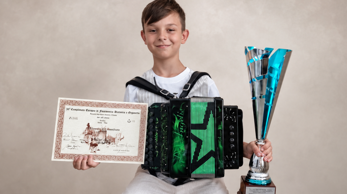 Mosciano in festa per Manuel, 10 anni e titolo europeo di organetto