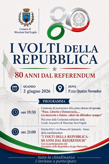 Mosciano, festa della Repubblica in piazza il 2 giugno