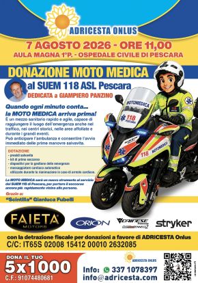 A Pescara una nuova moto medica per il 118 in ricordo di Panzino