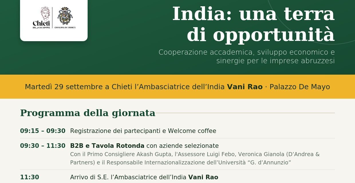 Chieti guarda all’India, incontro per imprese e atenei abruzzesi